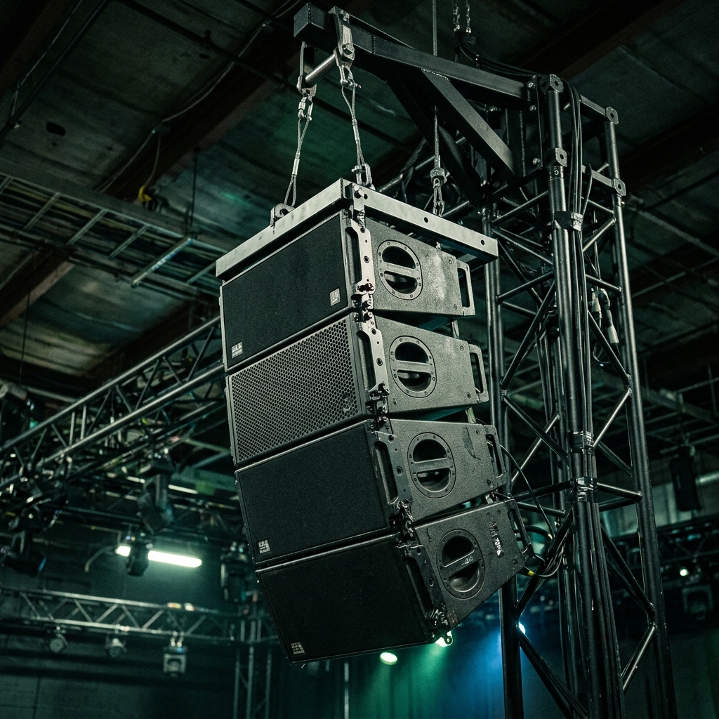 Line array montado en estructura de truss