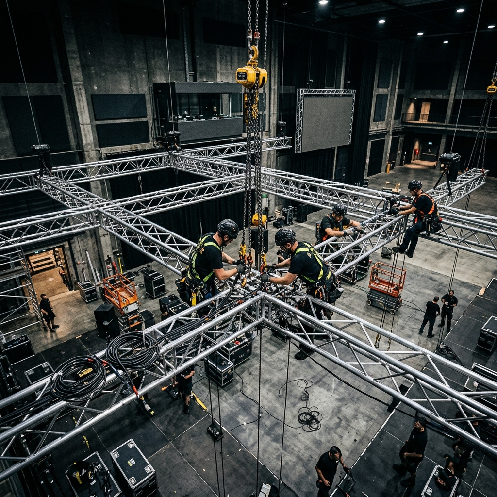 Montaje de rigging y estructuras metálicas